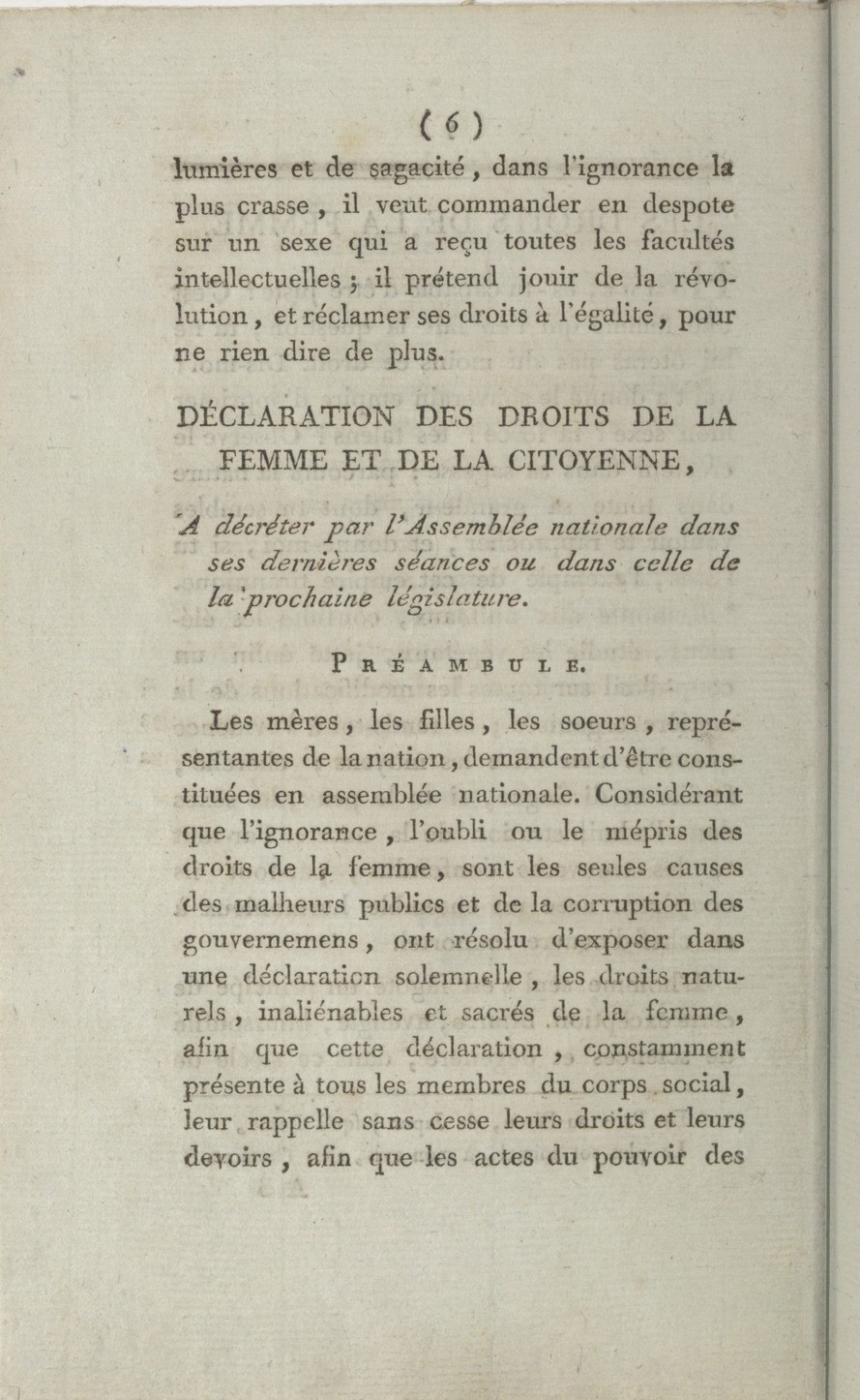 Déclaration des droits de la femme, 1791